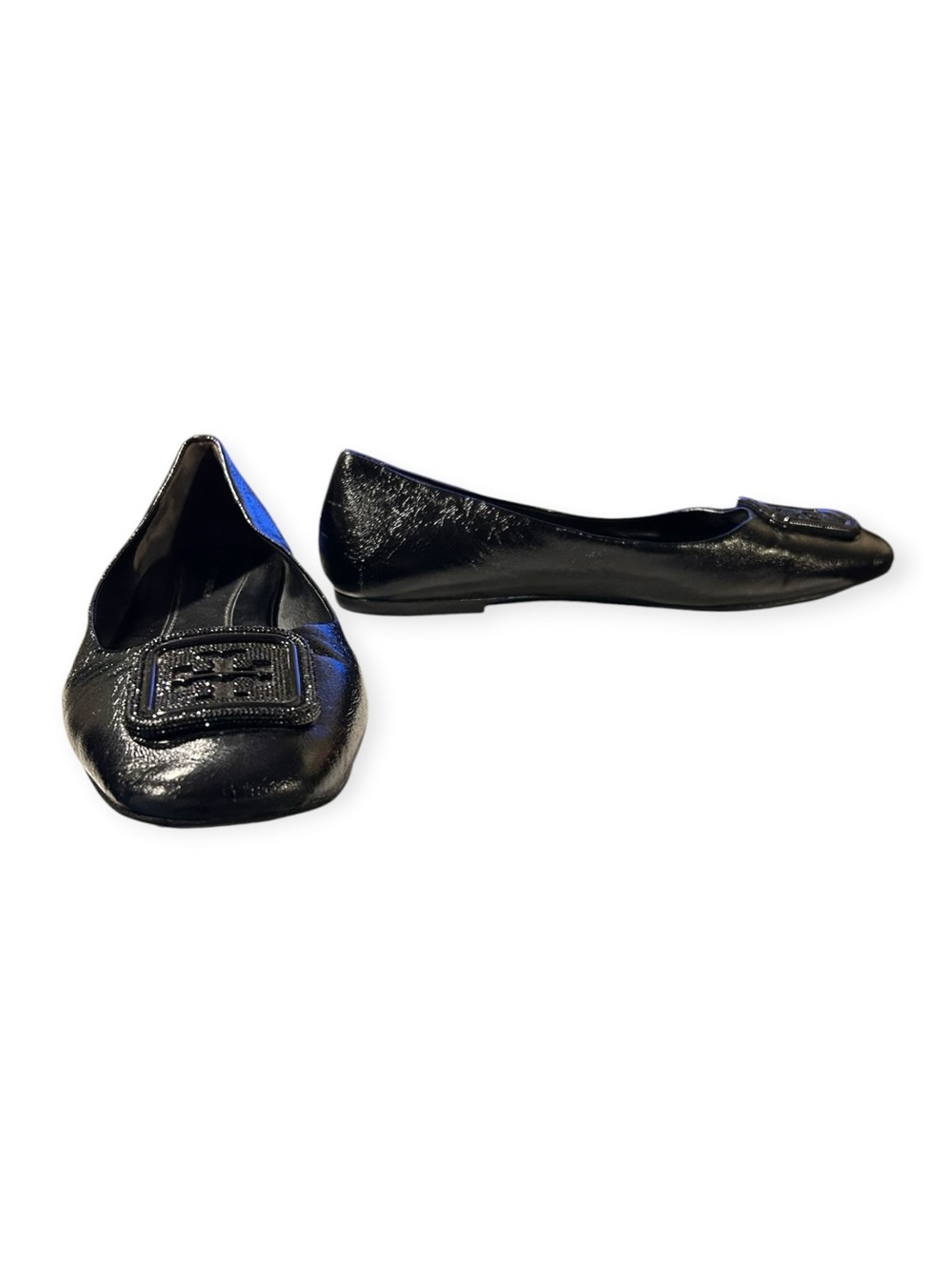 Tory Burch Georgia Pavé Ballet Flats Black Nappa Leather Square Toe 9.5